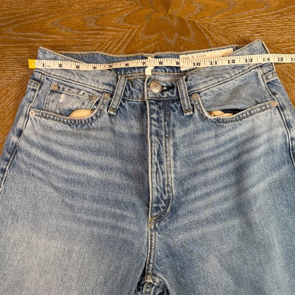 Rag & Bone Alex High Rise Straight Jeans Delavan with Holes Size 27 Button Fly